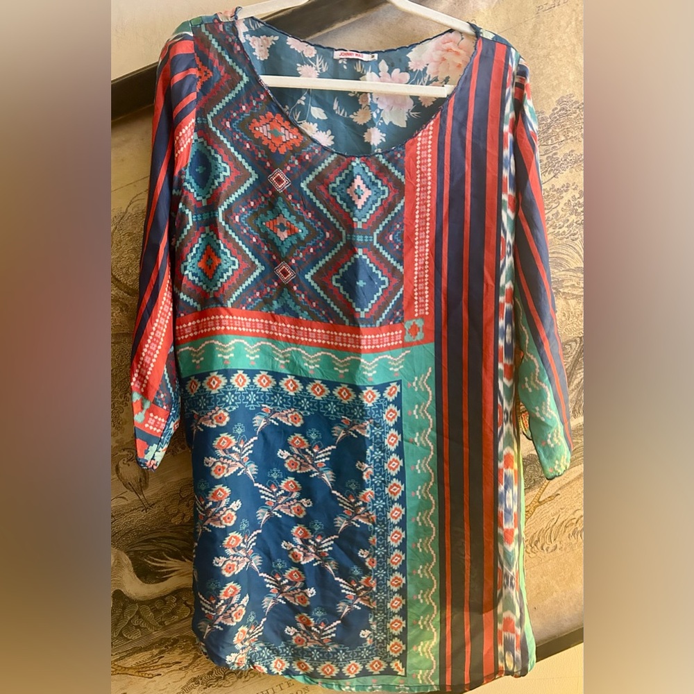 * Johnny Was Silk Boho Tunic Top Blouse SZ Medium *